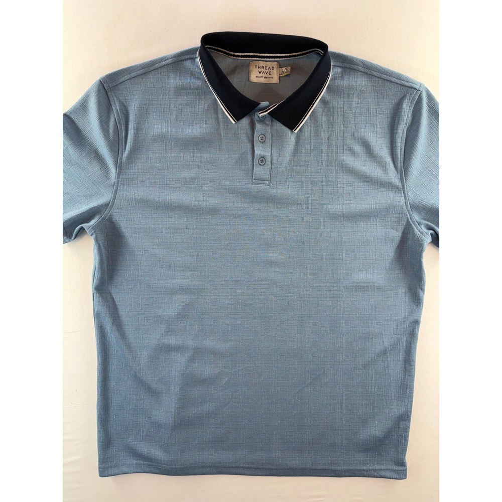 Thread Wave Mens Textured Polo Shirt Blue Short Sleeve MKT780FD Large